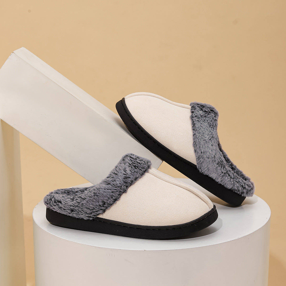 Fleece-lined Warm Cotton Slippers For Home Use