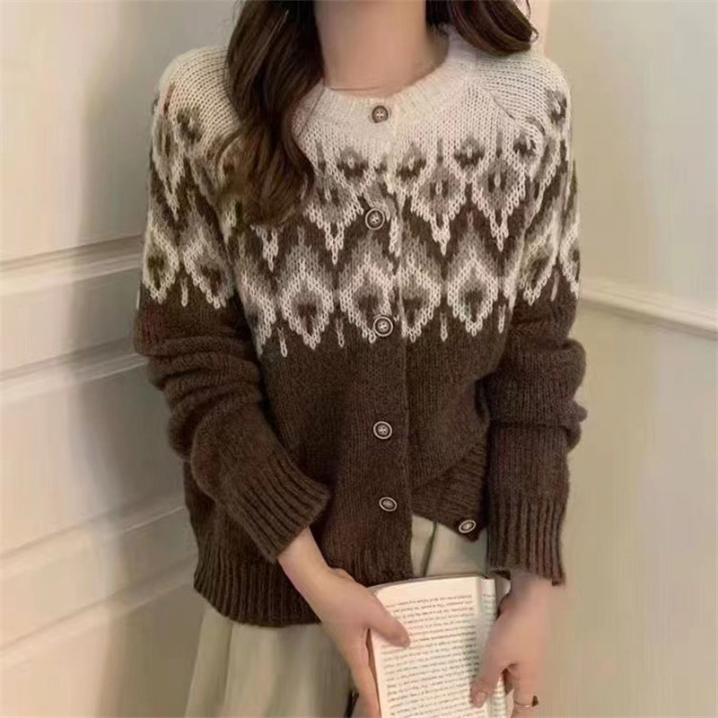 Jacquard Knitted Cardigan Women's Sweater