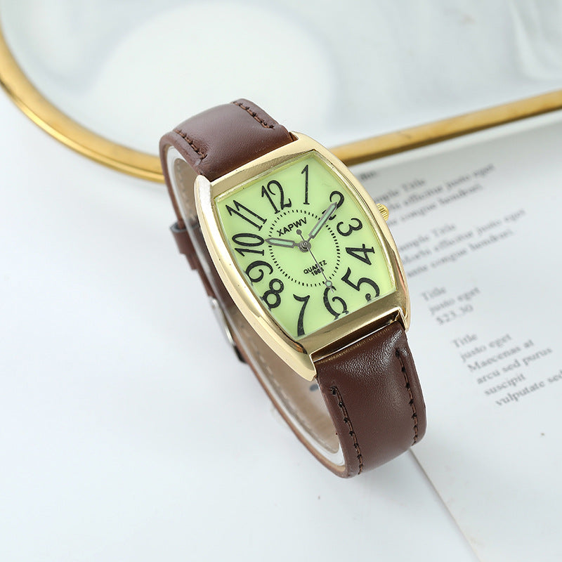 Luminous Wine Barrel Square Couple Watch Fashion