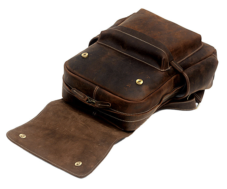 Crazy Horse Men's Leather Korean Style Backpack Retro