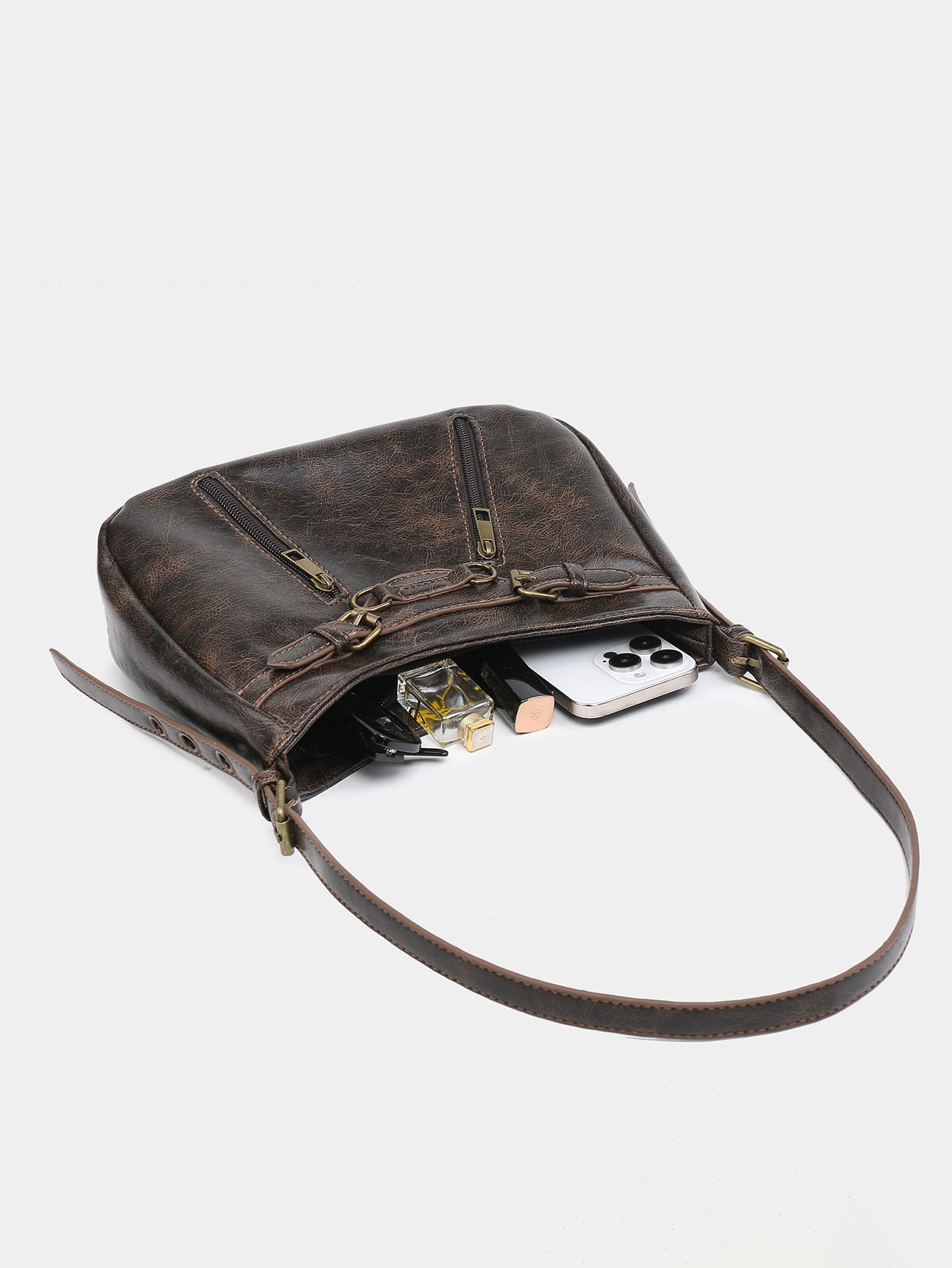Spicy Girl Retro Style Two-tone Distressed Leather Shoulder Underarm Bag