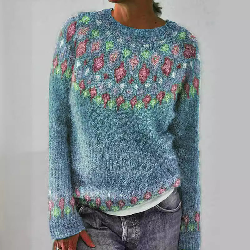 Round Neck Multicolor Loose Fashion Pullover Sweater