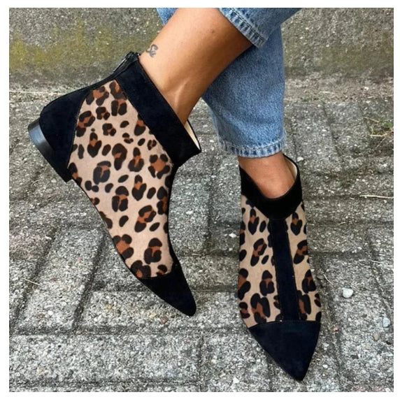 Womens Casual Low-heeled Plus-size Pointed-toe Leopard-print Shoes