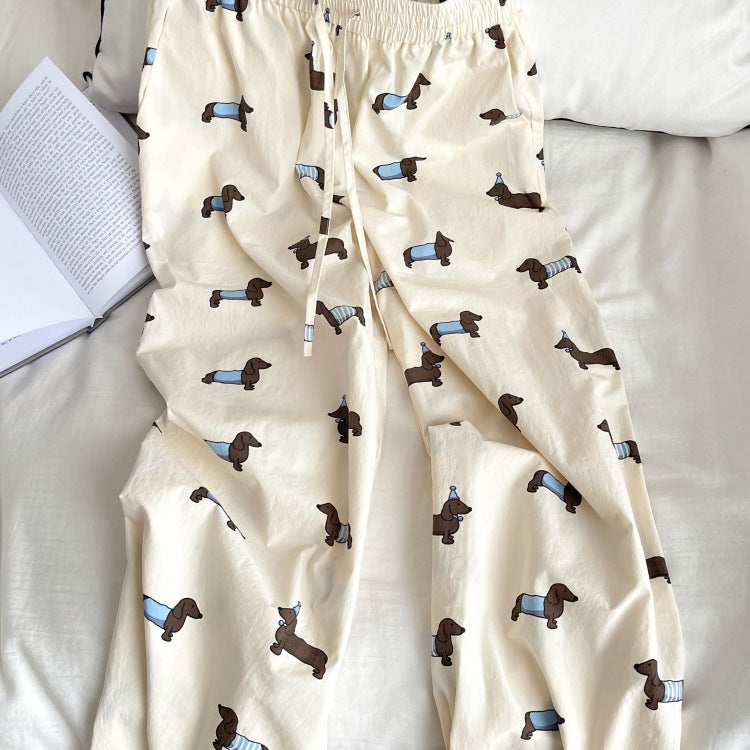 Korean Style Cute Lazy Sausage Dog Pajama Pants Women's Summer Thin New Loose Long Walking Can Be Worn Outside Home Pants