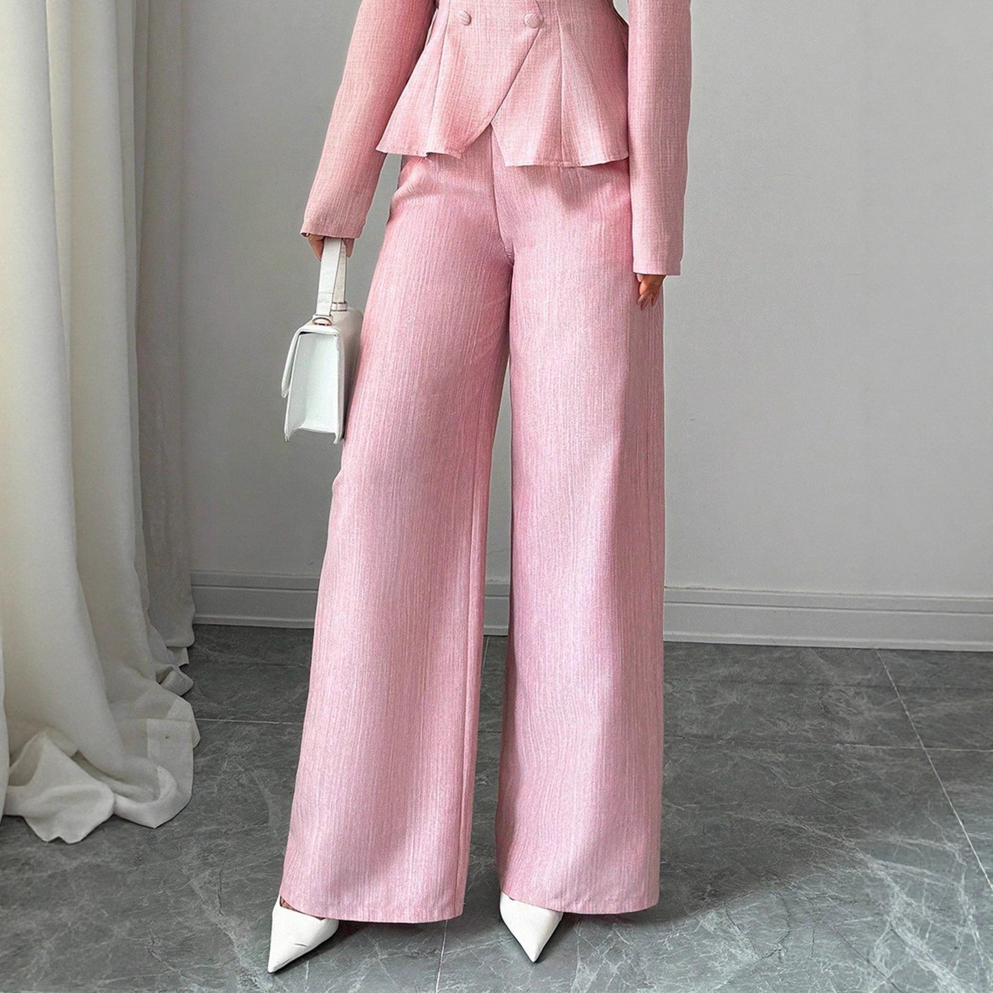 Elegant And Casual Loose Straight-leg Pants With A Waist Button Design