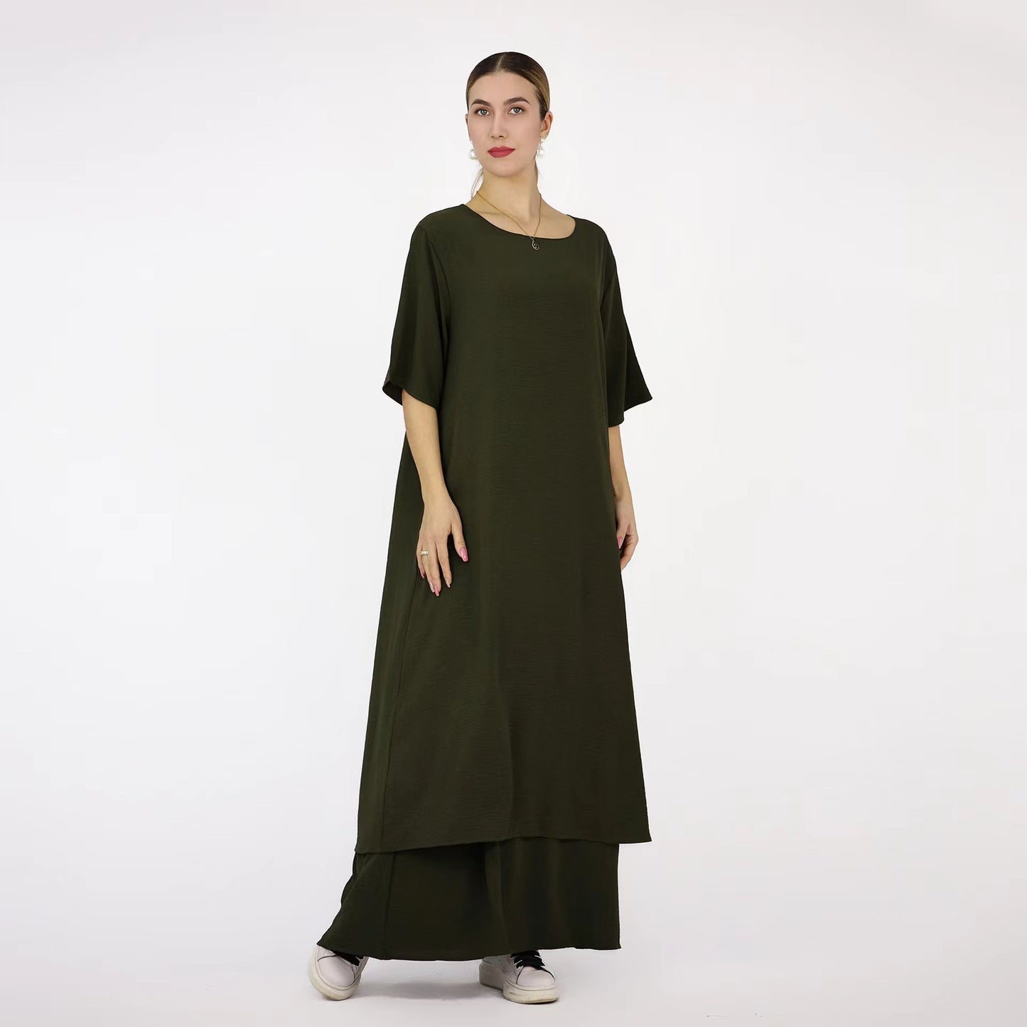 Ethnic Style Solid Color Two Piece Dress