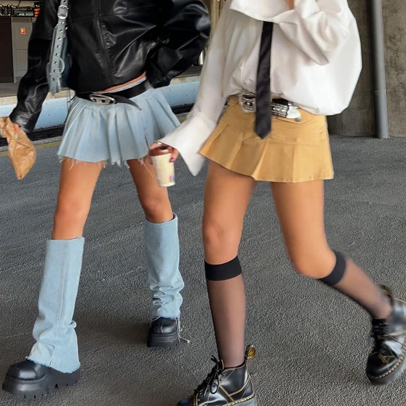 Fashion Casual Versatile Denim Pleated Skirt