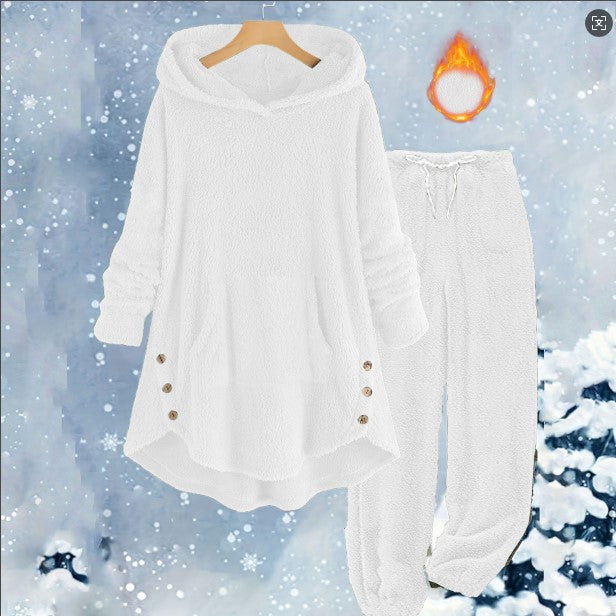 New AutumnWinter European And American-style Casual Womens Solid-color Plush Hooded Long-sleeve Pants