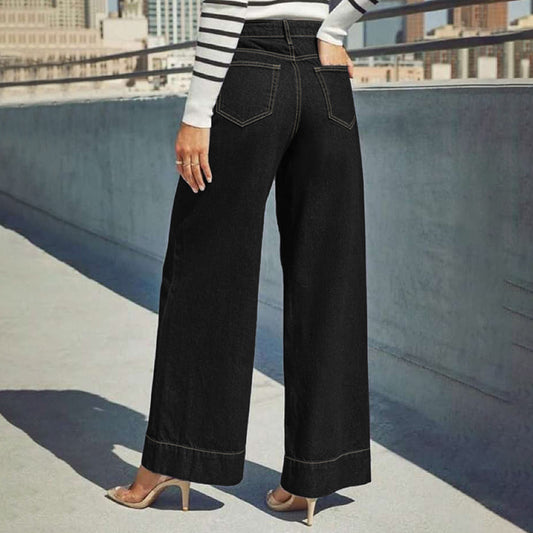 Kvinders stilfulde afslappede sorte wide-leg jeans