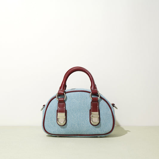 First Layer Cowhide With Denim Bun-shaped Bag