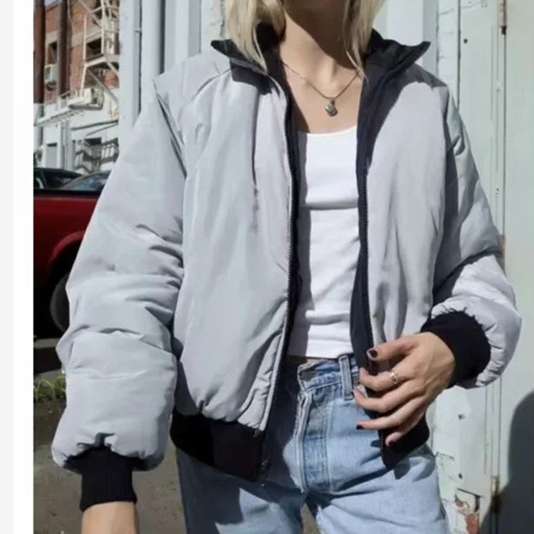 Double-sided Wear Loose Color Matching Stand-up Collar Jacket