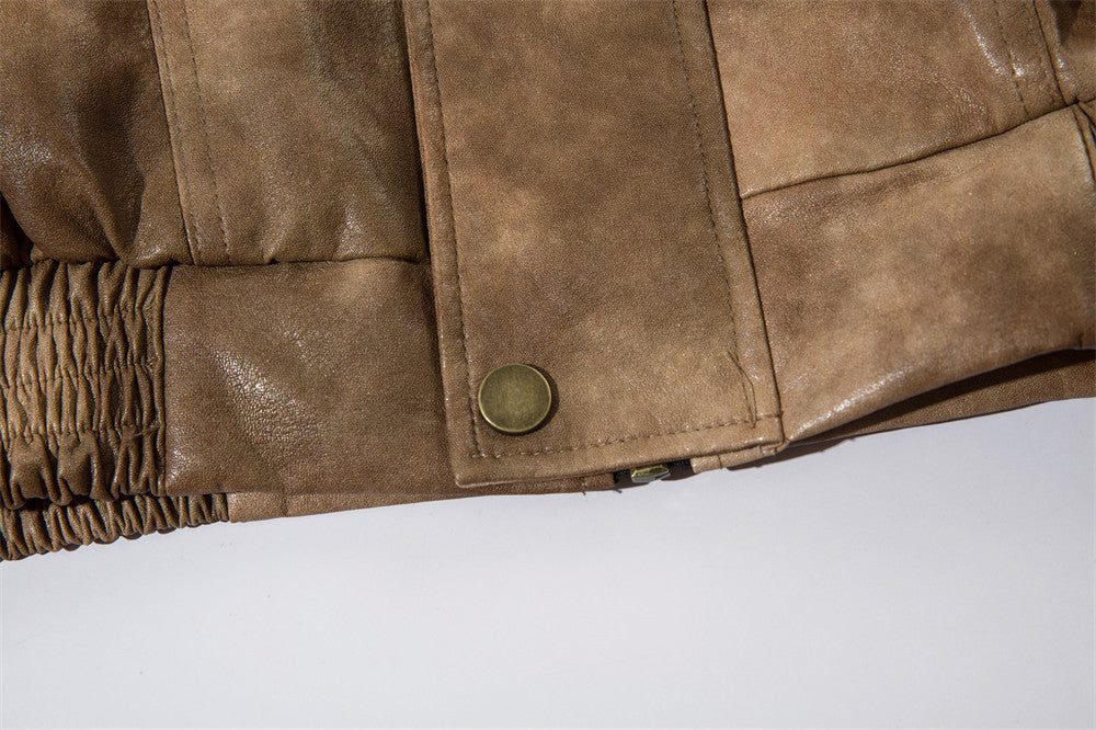 Contrast Color PU Leather Coat Men