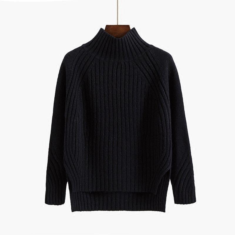 Pure Color Half Collar Sweater Women's Long-sleeved Front Short Back Long Knitted Bottoming Shirt