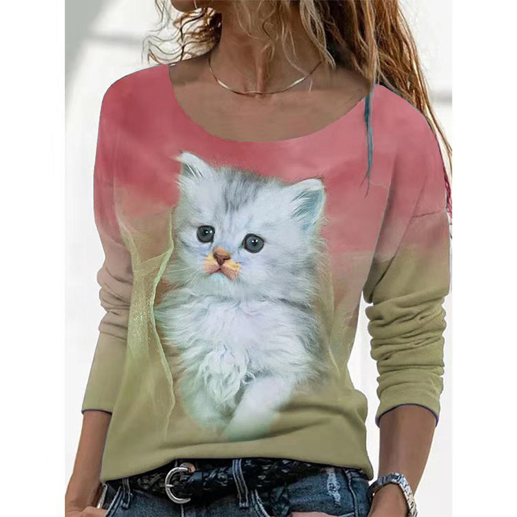 New Animal Pattern Long-sleeved T-shirt Female Bottoming Shirt