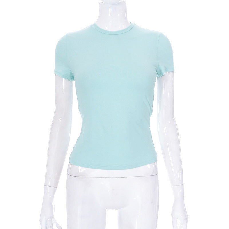 Solid Color Round Neck Short Sleeves Basic