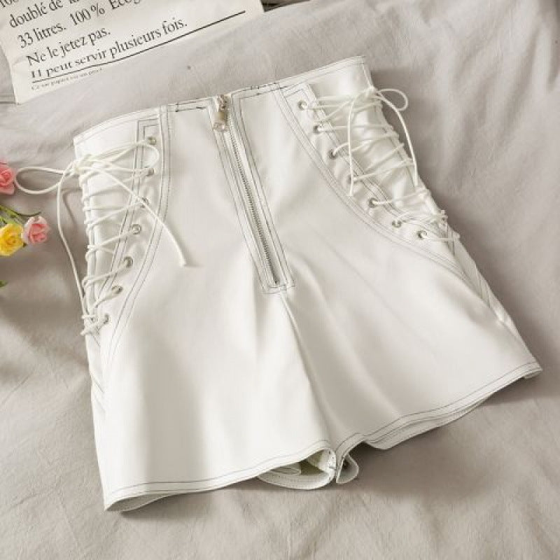 Thin Leather Shorts Women Spring And Autumn Slim Zipper