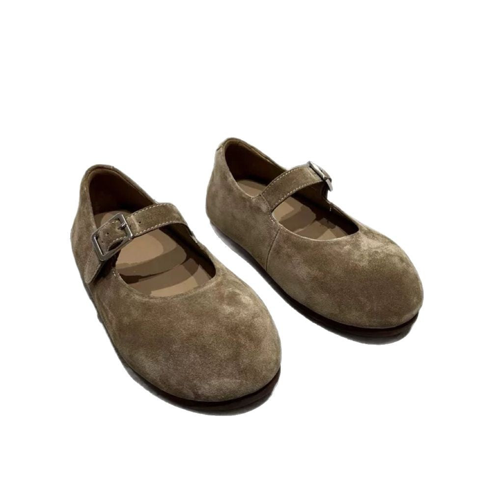 Genuine Leather Big Head Buckle Mary Jane Shoes Women