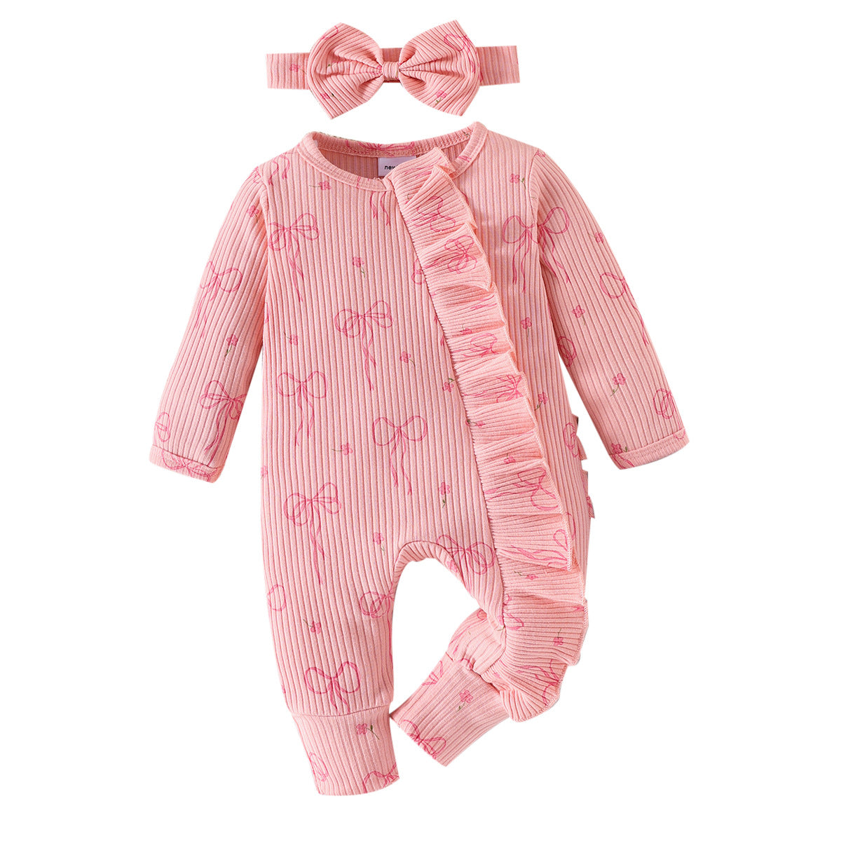 Baby Creative Bowknot Printed Long Sleeve Jumpsuit Suit