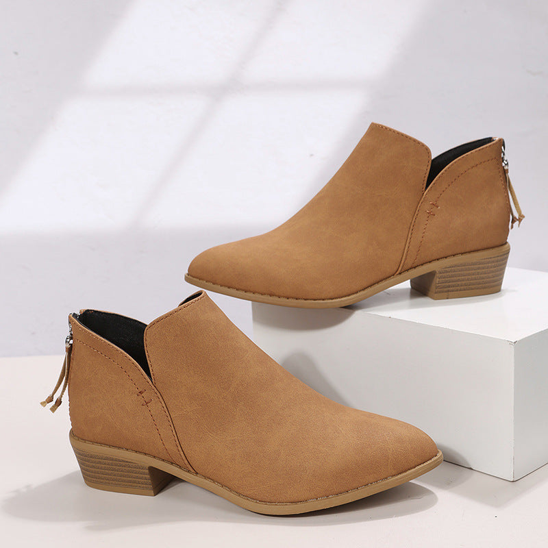 Women's Chunky Heel Zipper Back Women's Ankle Boots