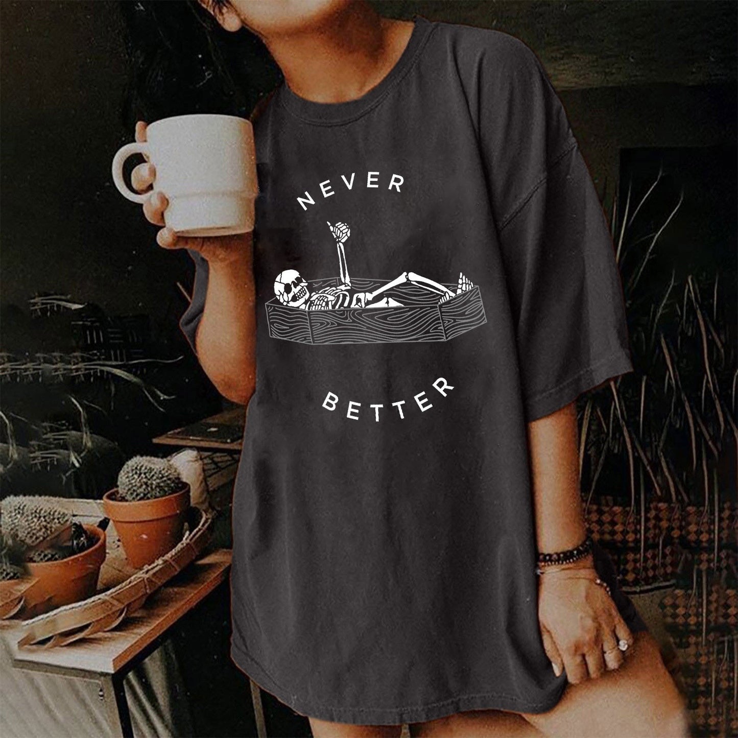 Women's Short Sleeved Vintage T-shirt Skull Print High Street Fashion
