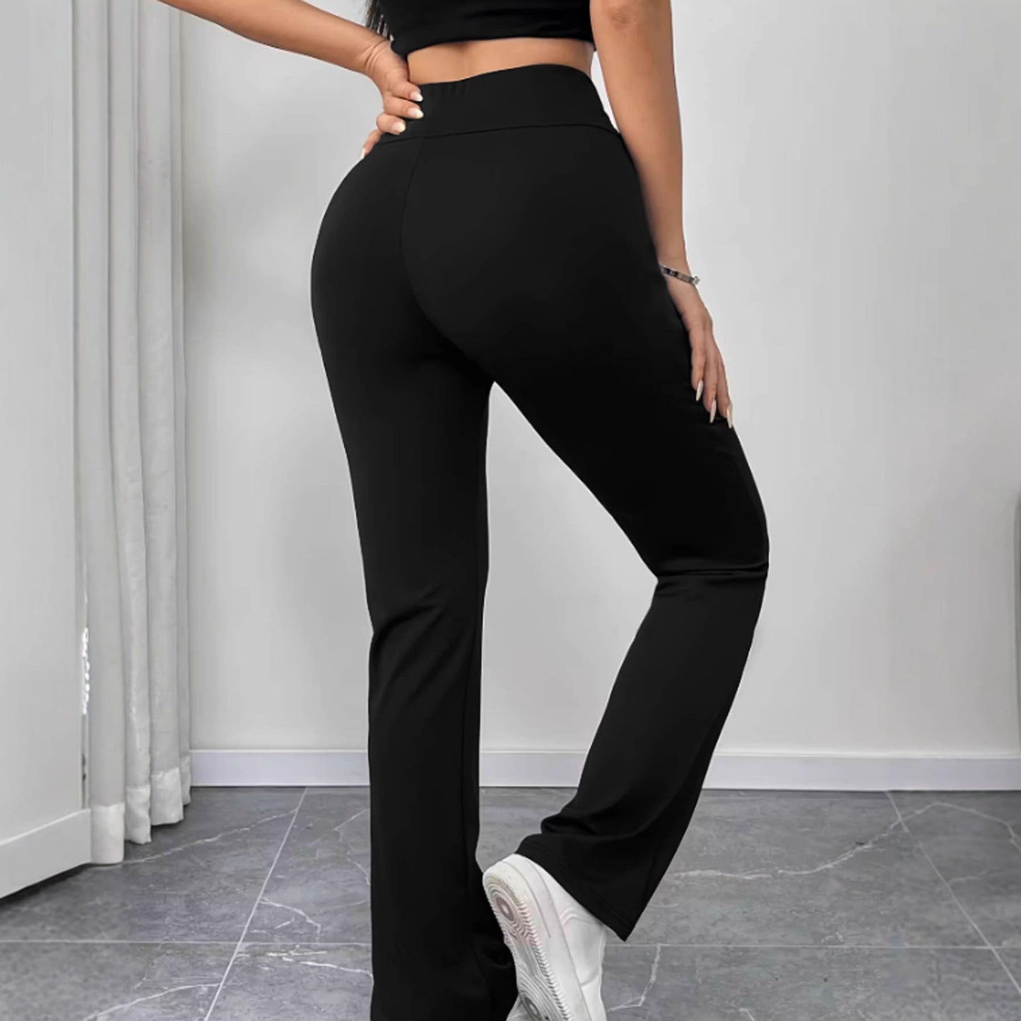Womens Slimming Solid-Color High-Waist Flared Yoga Pants With Butt-Lifting Design