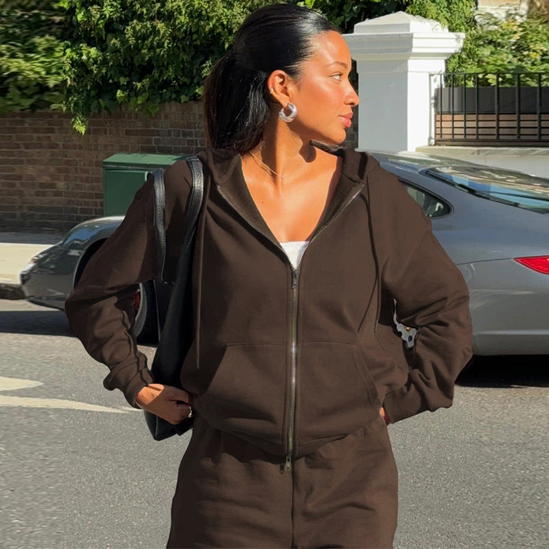 Zipper Hoodie Slim Fit Drawstring Casual Pants Suit