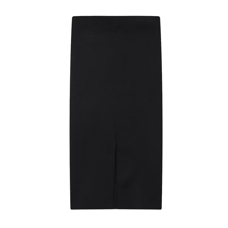 Temperament Female Knitted Double-breasted Coat Midi Skirt