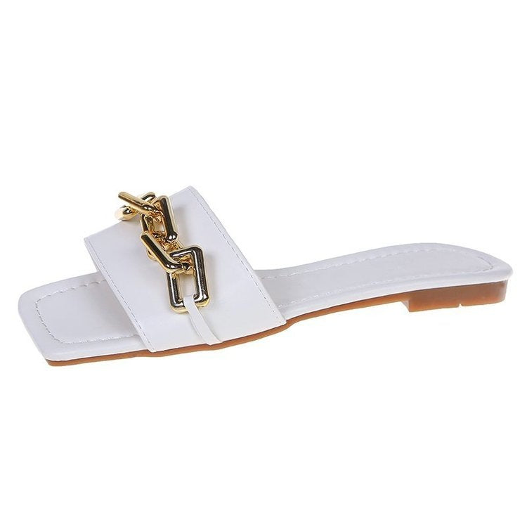 New Large Size Chain Square Toe Women's Flat Shoes