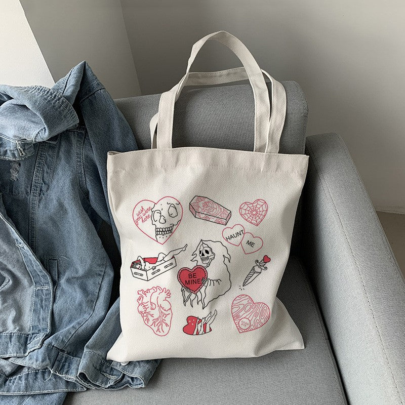 Printed Canvas One Shoulder Portable Shopping Bag