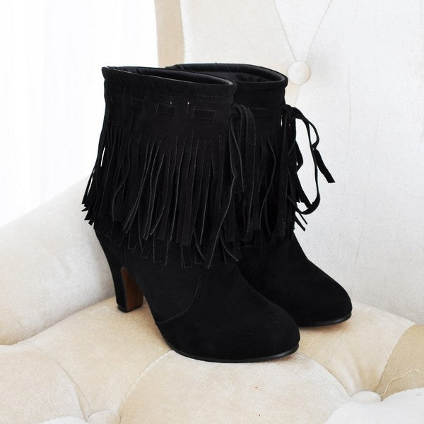 Fashion Women's High Heel Fringe Short Boots