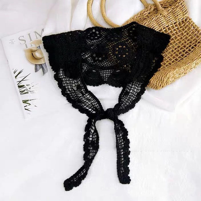 Summer Thin Type Sunscreen Lace Coat Hollow Out All-matching Fake Collar Outer Scarf Small Shawl Crocheted Linen Triangular Binder