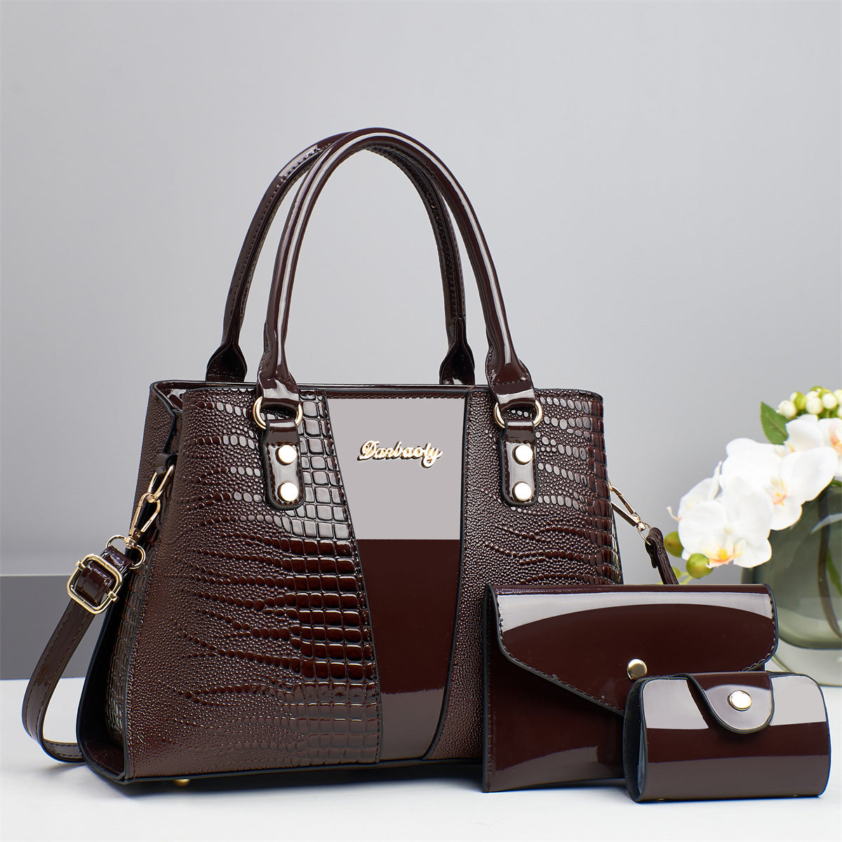 Fish-Print Shoulder And Crossbody Bag Three-Piece Set