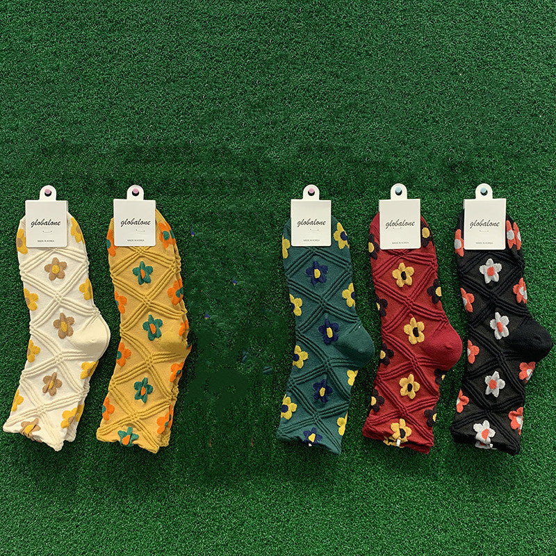 Ladies plaid flower cotton socks