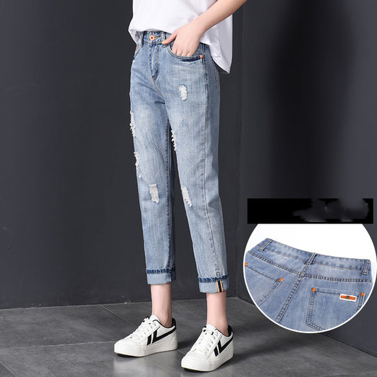 Ripped jeans med høj talje, nine-point Harlan-bukser med lige ben