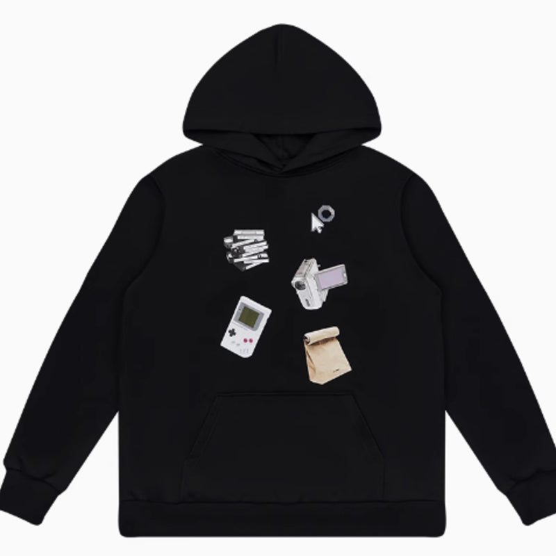 American Retro Street Printed Loose Hooded Sweatshirt