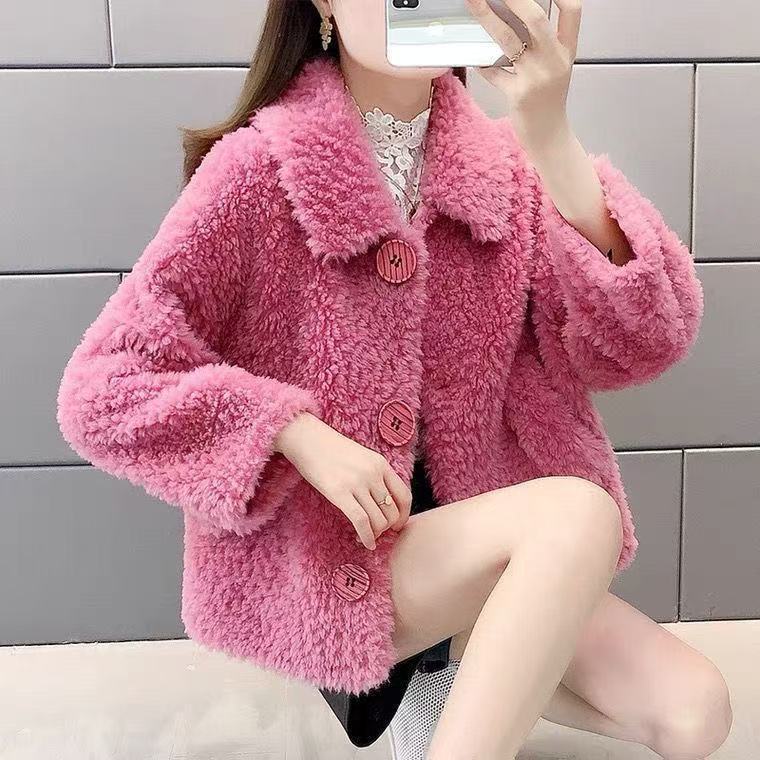 Womens Faux Lambswool Plush Fur Coat