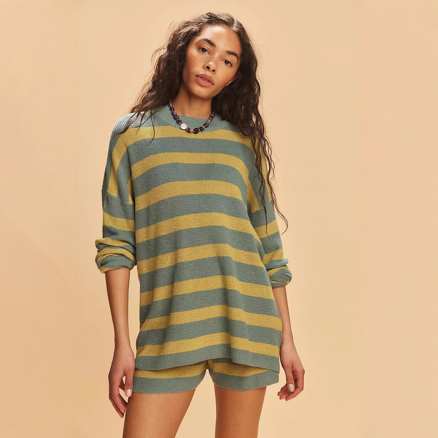 Stylish And Minimalist Striped Womens Two Piece Set