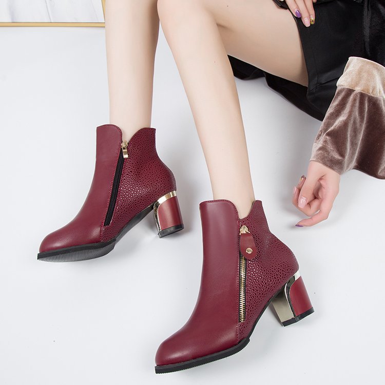 Pointed Mid-heel Martin Boots Women's Shoes