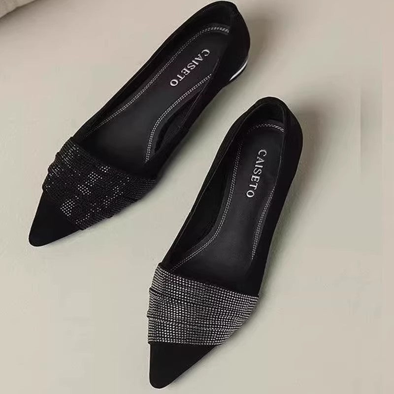 Pointed-toe Rhinestone Slip-on Low-cut Womens Shoes