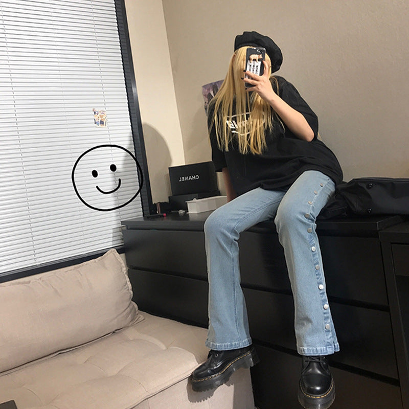 Slim Slightly Flared Straight Wide Leg Jeans