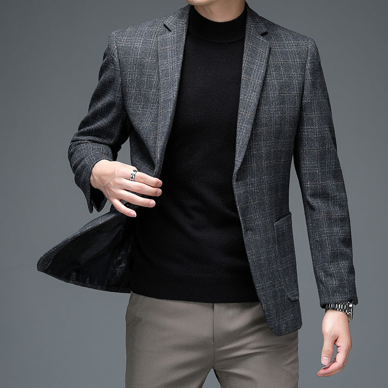 Mens Stylish Business-casual Plaid Blazer