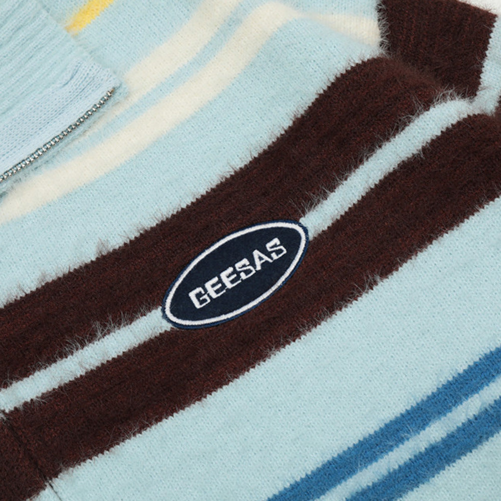 Europæisk og Amerikansk Street Trendy Stribet Strikket Cardigan Sweater