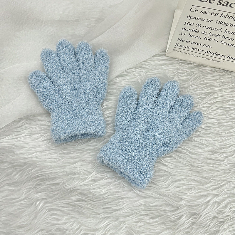 Winter Children's Gloves Finger Writing Cold-proof Warm Gloves Solid Color Knitted Coral Velvet Gloves
