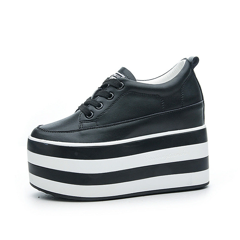 High-heeled Women's Leather Lace-up Wedge Platform Shoes