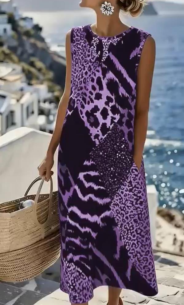 Women's Fashionable Sleeveless Leopard-Print Dress