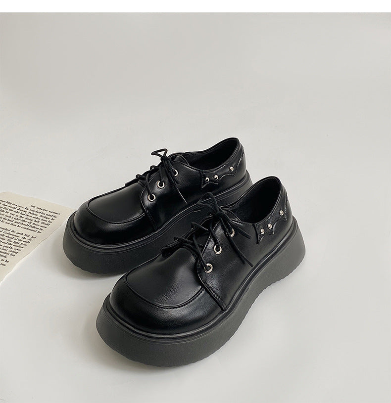 Women's Large Head Retro British Style Lace-up Leather Shoes