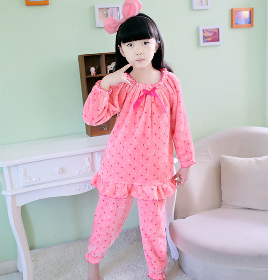 Girls' Thermal Pajamas Coral Fleece Parent-child Pajamas Suit Pants Fleece Pajamas