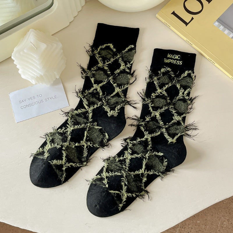 Tassel Embroidery Brushed Tube Socks Patch