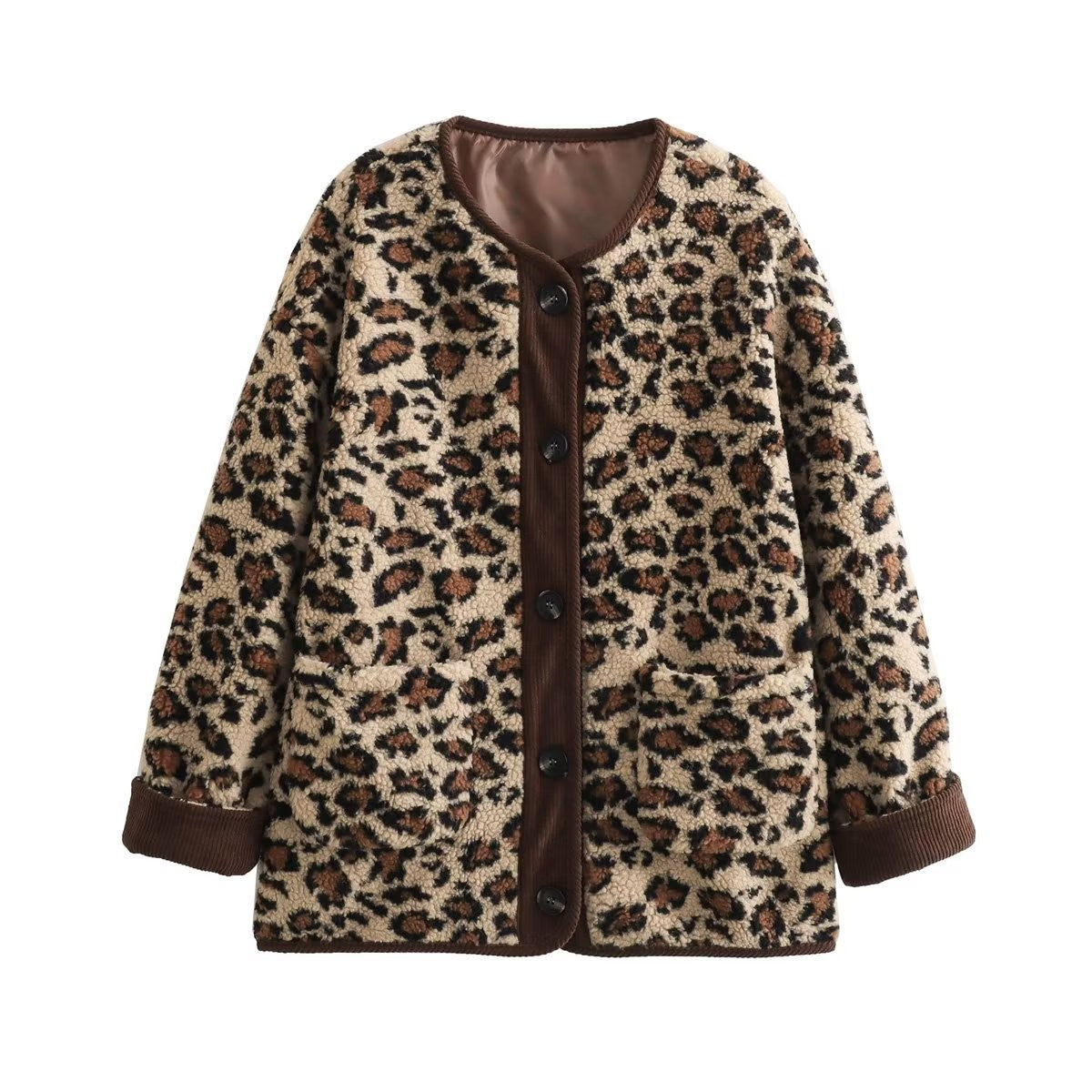New Printed Fashion Loose Lamb Fur Leopard Coat