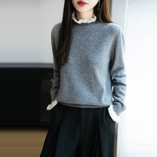Women's Fungus Lace Collar Sweater Half-collar Wool Sweater